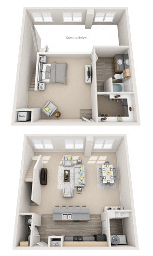 Floor plan for 1 bed, 1.5 baths, 1277 sqft
